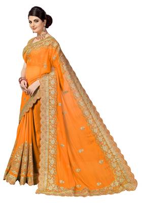 Yellow embroidered silk saree with blouse 3