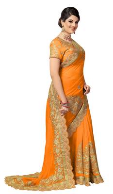 Yellow embroidered silk saree with blouse 4