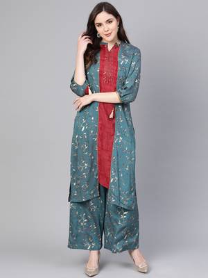 Teal printed rayon salwar 1