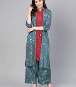 Teal printed rayon salwar