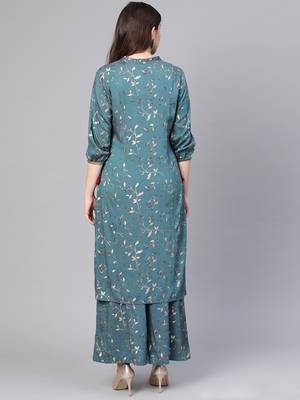 Teal printed rayon salwar 2