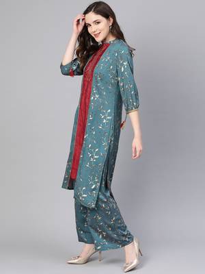 Teal printed rayon salwar 3