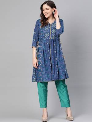 Blue printed rayon salwar 1