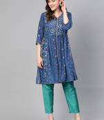 Blue printed rayon salwar