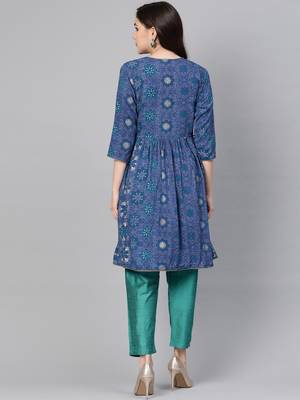 Blue printed rayon salwar 2