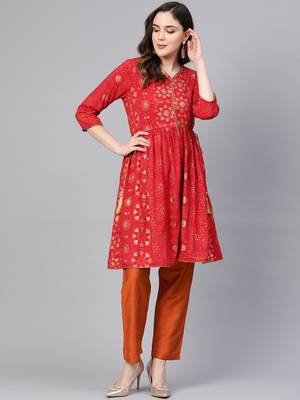 Red printed rayon salwar 1