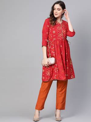Red printed rayon salwar 3