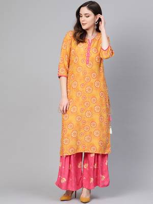 Mustard printed rayon salwar 1