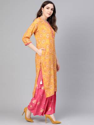 Mustard printed rayon salwar 3