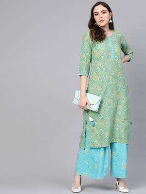 Green printed rayon salwar 1