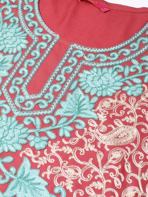 Light-wine embroidered liva kurtas-and-kurtis 5