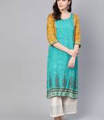 Sky-blue printed liva kurtas-and-kurtis