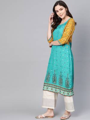 Sky-blue printed liva kurtas-and-kurtis 3