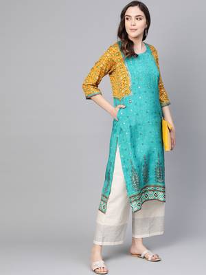 Sky-blue printed liva kurtas-and-kurtis 4