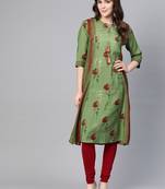 Green printed liva kurtas-and-kurtis