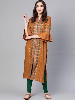 Mustard printed liva kurtas-and-kurtis 1