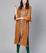 Mustard printed liva kurtas-and-kurtis