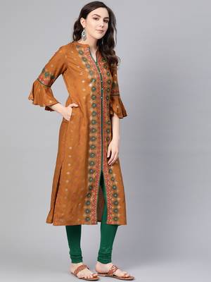 Mustard printed liva kurtas-and-kurtis 3