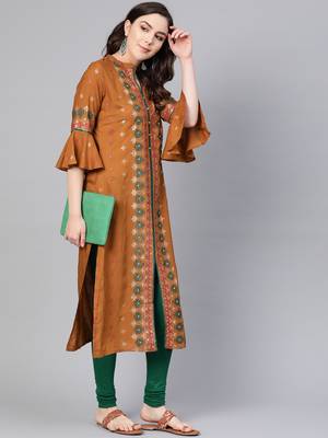 Mustard printed liva kurtas-and-kurtis 4