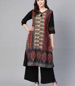 Black printed viscose kurtas-and-kurtis