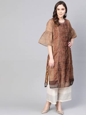 Brown printed viscose kurtas-and-kurtis 1