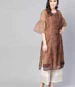 Brown printed viscose kurtas-and-kurtis