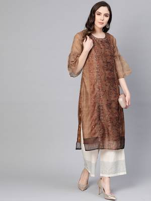 Brown printed viscose kurtas-and-kurtis 3