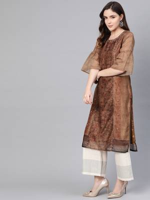 Brown printed viscose kurtas-and-kurtis 4
