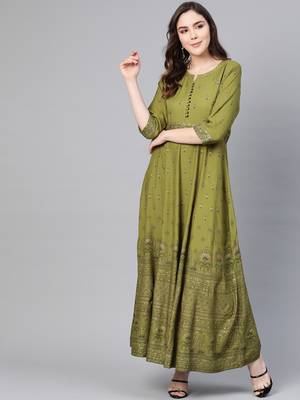 Green printed liva long-kurtis 1