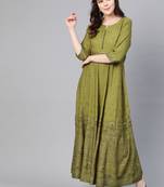 Green printed liva long-kurtis