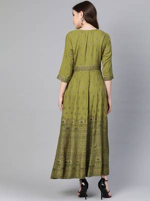 Green printed liva long-kurtis 2