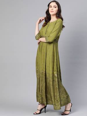 Green printed liva long-kurtis 3