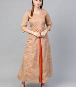 Beige printed viscose long-kurtis