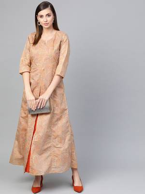 Beige printed viscose long-kurtis 4