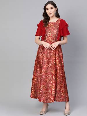 Wine printed viscose long-kurtis 1