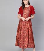 Wine printed viscose long-kurtis