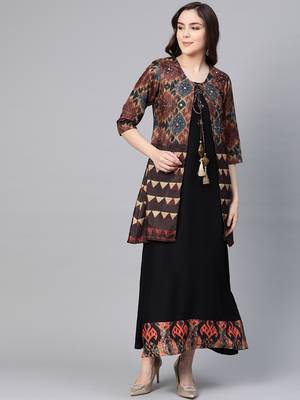 Black printed liva long-kurtis 1