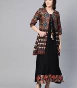 Black printed liva long-kurtis