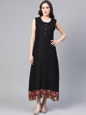 Black printed liva long-kurtis 3