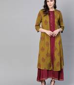Olive printed rayon long-kurtis