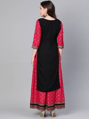 Black printed rayon long-kurtis 2