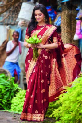 Maroon woven satin  saree with blouse 1
