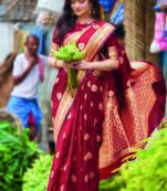 Maroon woven satin  saree with blouse