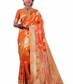 Orange woven satin saree with blouse