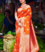 Orange woven satin  saree with blouse