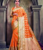 Orange  woven satin saree with blouse
