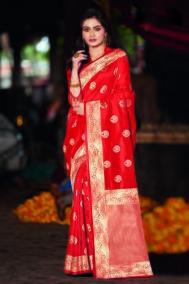 Red woven satin  saree with blouse 1