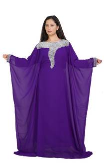 Royal Islamic Arabic Hand Zari Work Georgette Plus Size Abaya Dress
