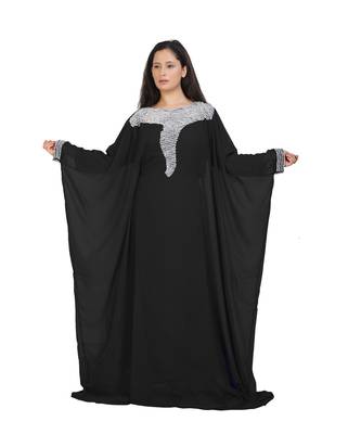 Royal Islamic Arabic Hand Zari Work Georgette Plus Size Abaya Dress 1