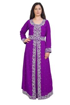 Moroccan Bridal  Islamic Arabic Hand Zari Work Georgette Plus Size Abaya Dress